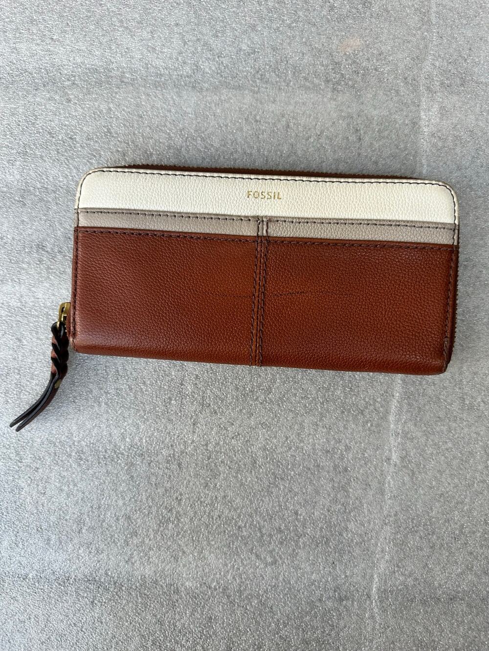 Fossil Colorblock Leather Zip Around Wallet Brown Cream - Matching bag available